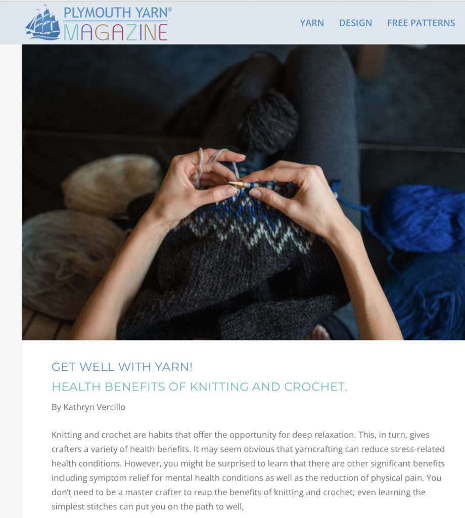 Plymouth yarn magazine article on crochet benefits