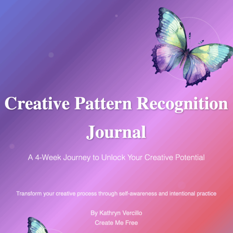4-week creative pattern recognition journal for artists and writers. Overcome blocks, identify limiting beliefs, and develop sustainable creative flow through guided prompts and self-awareness exercises.
